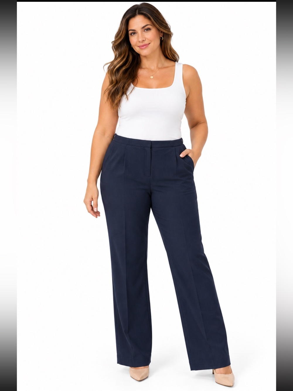 Talbots Woman Classic Pants 16W Navy Blue Linen Lyocell Cotton Trousers